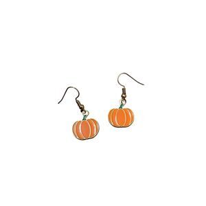 Halloween Pumpkin Gold Tone Orange Dangle Drop Fashion Earrings
